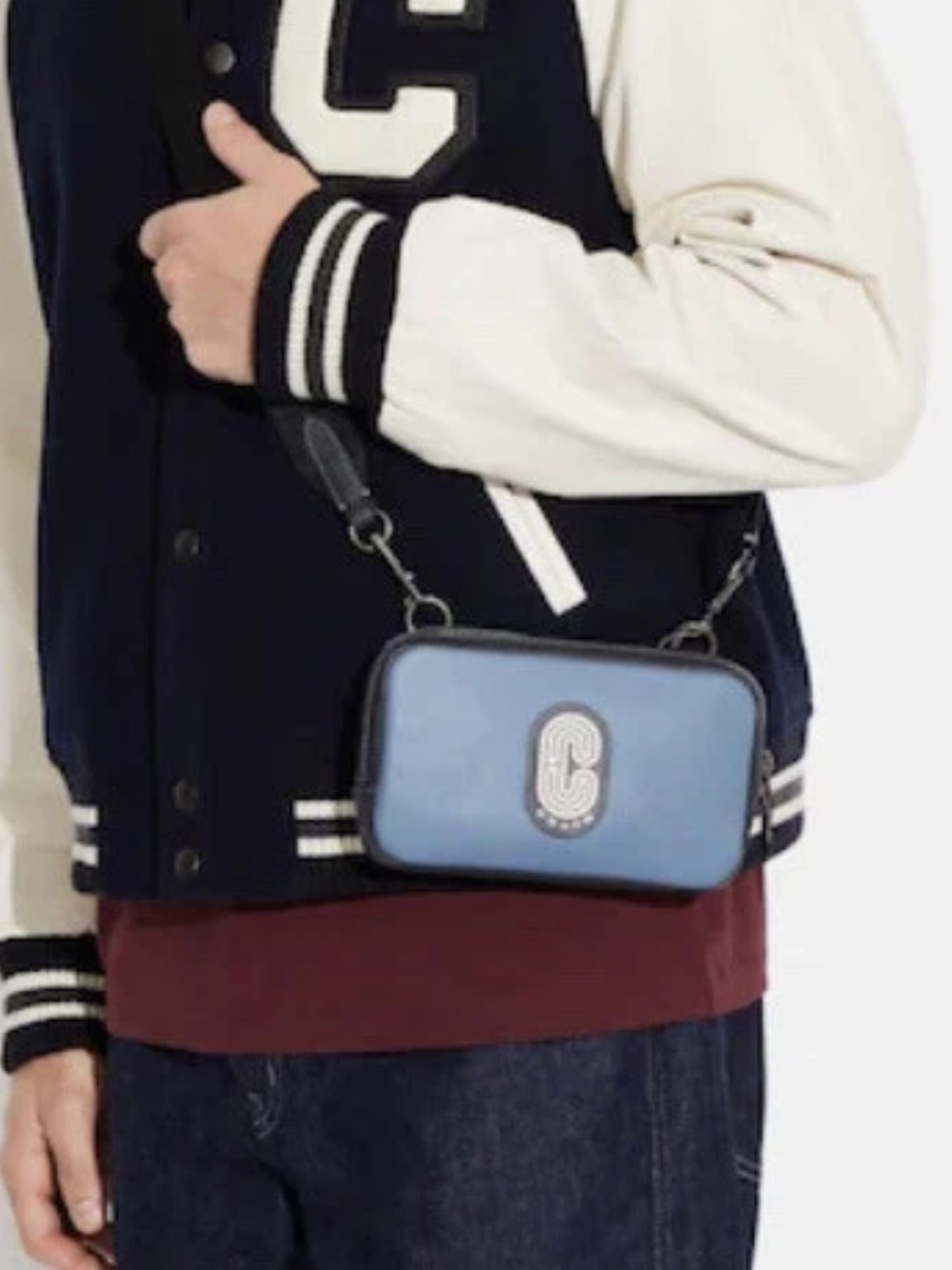 Coach Carrier phone crossbody bag in colorblock blue leather